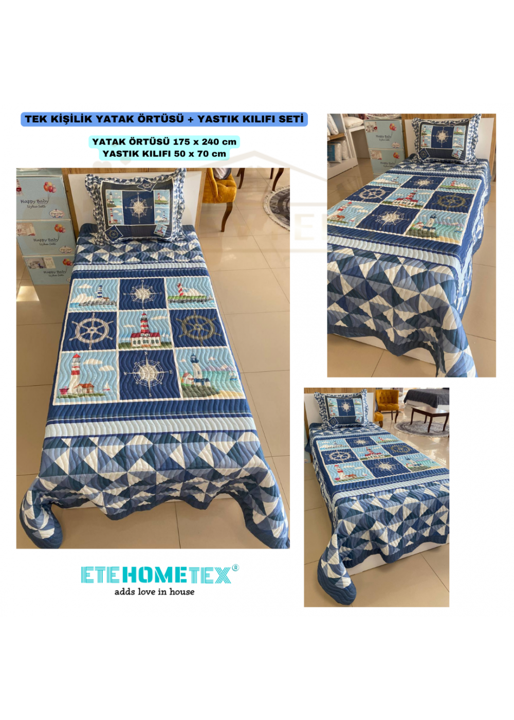 ETEHOMETEX TEK KİŞİLİK KAPİTONELİ YATAK ÖRTÜSÜ ANCHOR 8696474231839
